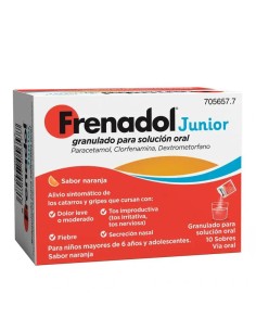 Frenadol Junior Antigripal, Alivio Sintomático de Gripes y Catarros, Niños, Sabor Naranja, Vía Oral, 10 sobres 2