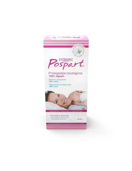 Indasec Pospart Protegeslips 100% Algodón Tocológicos, 24 unidades