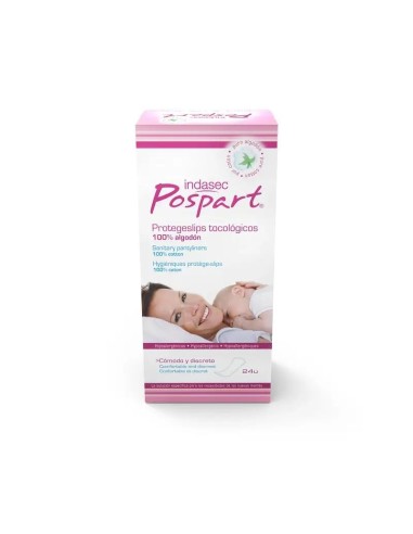 Indasec Pospart Protegeslips 100% Algodón Tocológicos, 24 unidades