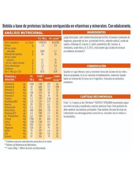 Meritene Fuerza y Vitalidad Batido Sabor Café Descafeinado 15 Sobres