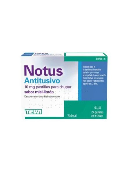 Teva Notus Antitusivo 10 mg Pastillas Para Chupar Sabor Miel-Limón 24 unidades