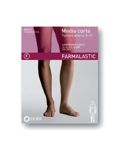 Farmalastic Media Corta Compresión Fuerte Puntera Abierta Beige, Talla XL, Unidad