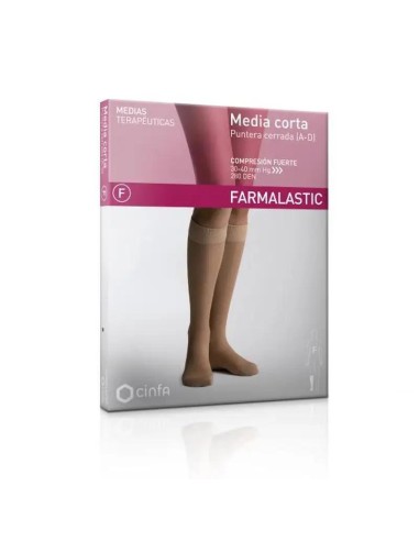 Farmalastic Media Corta Compresión Fuerte Puntera Cerrada Beige, Talla Grande, Unidad