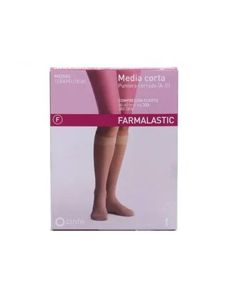 Farmalastic Media Corta Compresión Fuerte Puntera Cerrada, Talla Reina Plus, Unidad