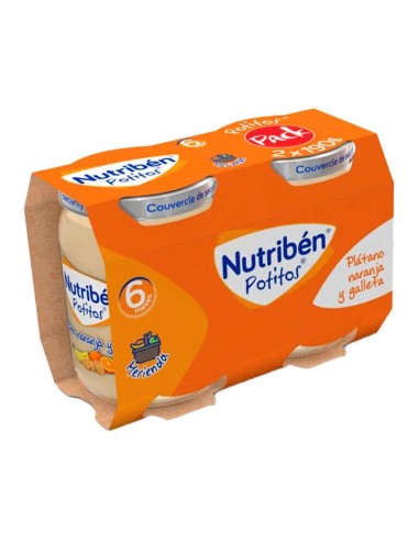 Nutriben Pack Pot Merienda Platano, Naranja y Galleta 2X190 gr