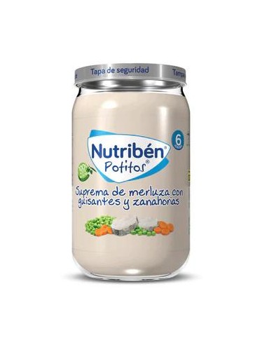Nutribén Potito Suprema de Merluza con Guisantes y Zanahorias, 235 gr