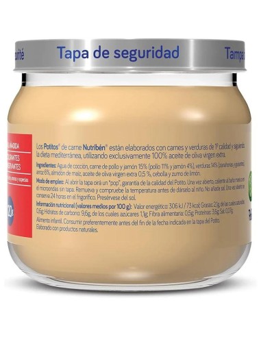 Nutribén Potito Pollo, Jamón con Verduritas, 120 gr