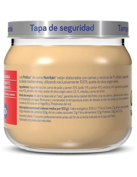 Nutribén Potito Pollo, Jamón con Verduritas, 120 gr