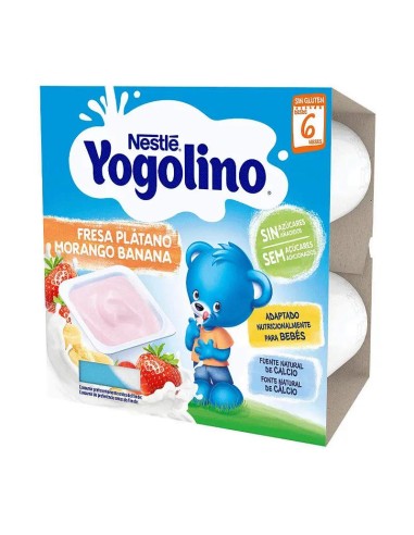 Nestlé Yogolino Fresa y Plátano Sin Azúcar, 4X100 gr