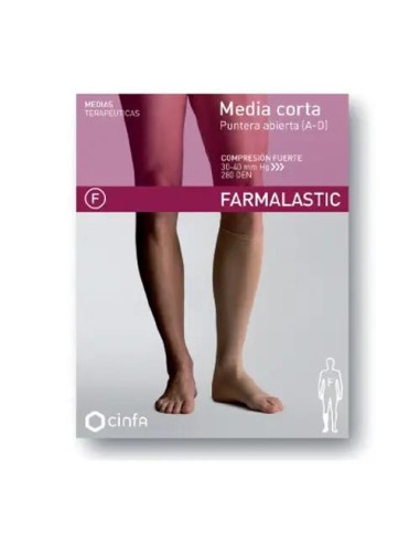 Farmalastic Media Corta Compresión Fuerte Puntera Abierta Beige, Talla XL