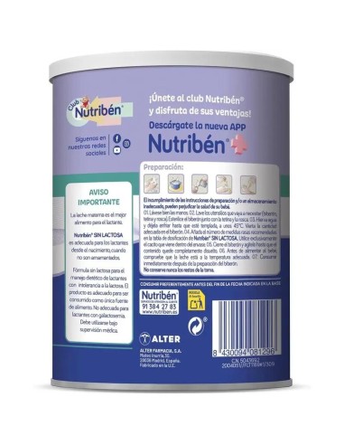 Nutriben Leche Sin Lactosa 1 400 gr